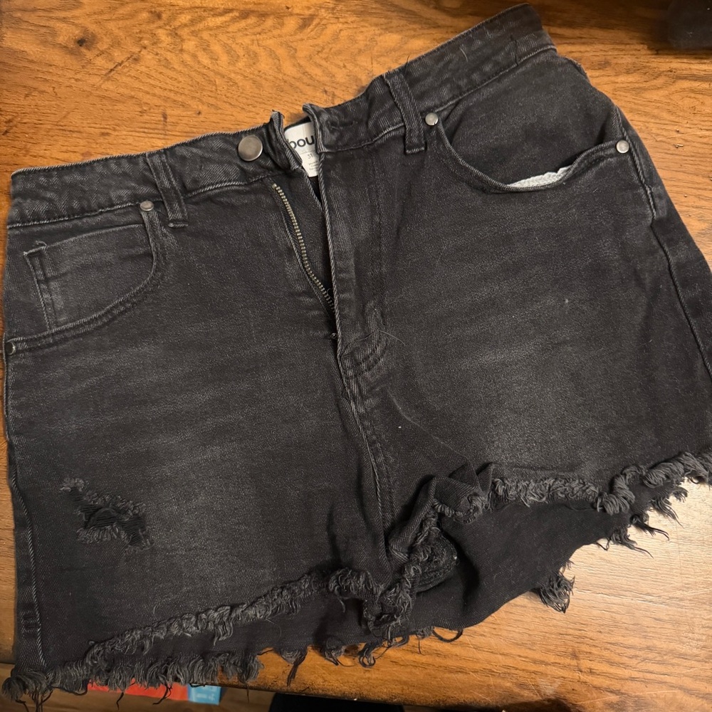 Black Distressed Denim Shorts
